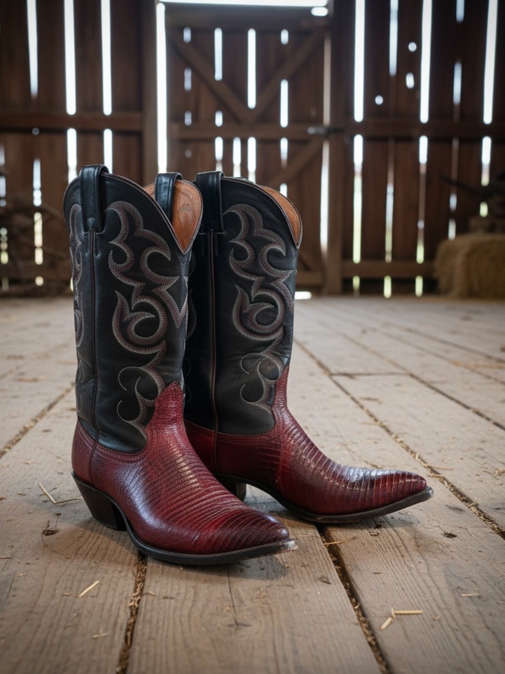 Vintage Nocona USA Genuine Lizard Western Cowboy Boots Burgundy Wine Women's 8.5